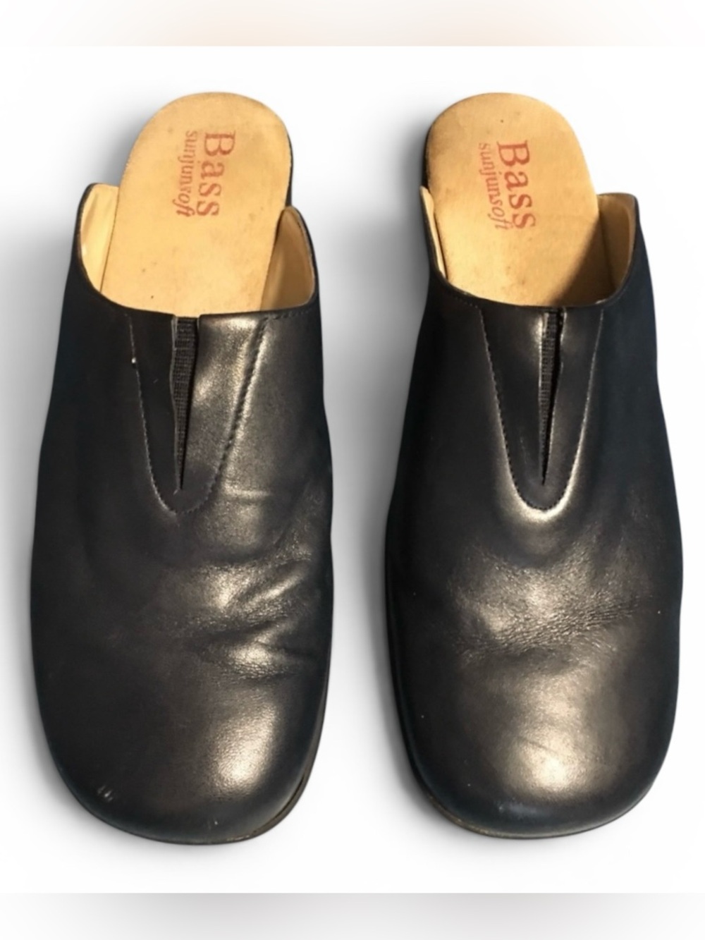 Bass Roxene 6J04 Navy Blue Leather Slip-On Flat Slide Mules Sz 7M